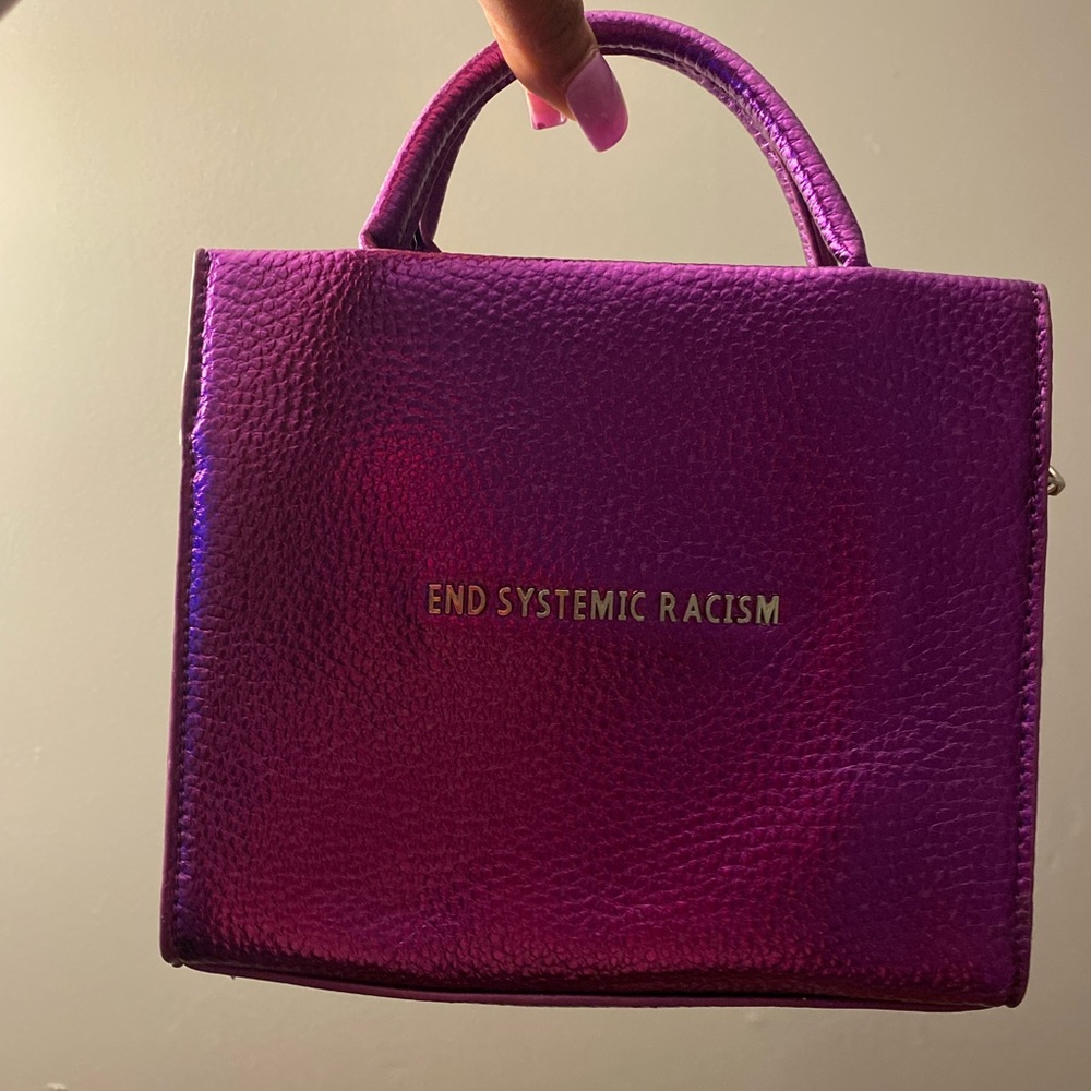 Brandon Blackwood Purple Metallic End Systemic Racism Tote
